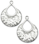 2pc 28x21mm Stainless Steel Textured Teardrop Charms, Silver
