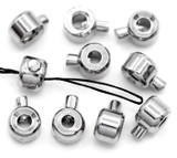 10pc 2.5x3mm Rondelle Brass Stop-It Crimp Beads w/Stopper, Silver
