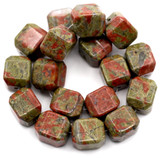 Approx. 8” Strand 12x10mm Unakite Tapered Cube Beads