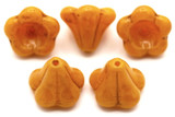 5pc 11x13mm Czech Pressed Glass Bell Flower Beads, Orange Opal w/Pebbled Orange