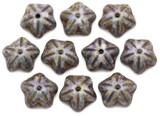 10pc 10mm Czech Pressed Glass Flower Cup Beads, Alabaster w/Pepper Spice