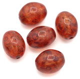 5pc Czech Pressed Glass 13x10mm Barrel Beads, Crystal w/Picasso & Pebbled Red
