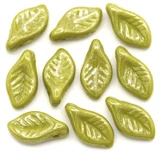 10pc 6x12mm Czech Pressed Glass Top-Drilled Leaf Beads, Opaque Olivine Luster