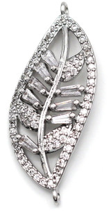 31x12mm Platinum-Plated Brass & Cubic Zirconia Leaf Link