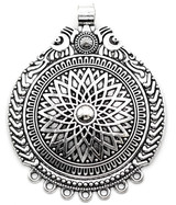 71x56.5mm Detailed Medallion Round Chandelier Pendant, Antique Silver
