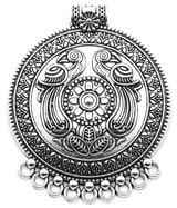 69x55mm Shield w/Bird Design Round Chandelier Pendant, Antique Silver