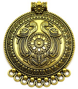 69x55mm Shield w/Bird Design Round Chandelier Pendant, Antique Gold