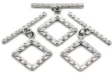 3 Sets 24x23mm (31mm Bar) Brass Scrolled Rhombus Toggle Clasp, Silver