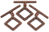 3 Sets 24x23mm (31mm Bar) Brass Scrolled Rhombus Toggle Clasp, Antique Copper
