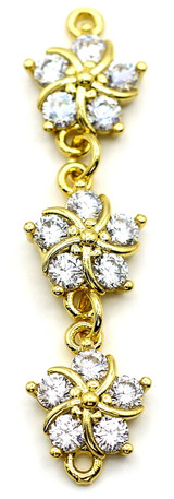 Approx. 42x10mm Brass & Cubic Zirconia Triple Flower Link