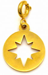 14x12mm Stainless Steel Laser-Cut Round Compass Rose Charm, Gold
