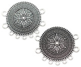 2pc 36x33mm Floral-Detailed Shield Chandelier Focal Links, Antique Silver