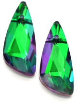 2pc 23x10mm Crystal Asymmetric Drop Pendants, Crystal Vitrail Green
