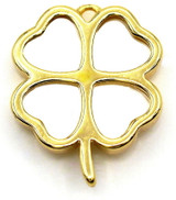 13x10mm Brass & Shell Four Leaf Clover Charm, Gold