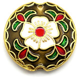 18mm Enameled Cloisonné-Style Flower Coin Bead, Gold/Coffee