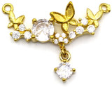27x20mm Brass & Rhinestone Flower & Butterfly Focal Link, Antique Gold