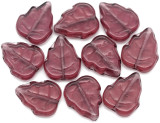 10pc 12x10mm Czech Pressed Glass Leaf Beads, Transparent Amethyst