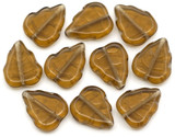 10pc 12x10mm Czech Pressed Glass Leaf Beads, Smoky Topaz