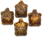 2pc 19x14mm Czech Pressed Glass Turtle Beads, Striated Almond w/Picasso