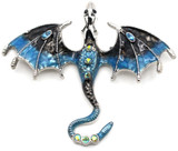 Approx. 67x55mm Enameled Rhinestone Dragon Pendant, Silver w/Blue & Black