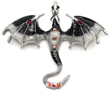 Approx. 67x55mm Enameled Rhinestone Dragon Pendant, Silver w/White & Black