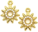 2pc 13x11mm 18k Gold-Plated Brass & Cubic Zirconia Sun Charms