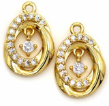 2pc 16x11mm 18k Gold-Plated Brass & Cubic Zirconia Oval Pendants