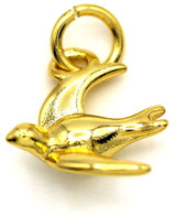 12x11mm 18k Gold-Plated Brass Swallow 3D Bird Charm