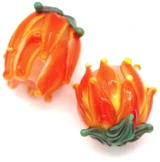 2pc 15x13mm Lampwork Glass Tulip Beads, Orange