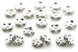 20pc 6x3mm 925 Sterling Silver-Plated Brass & Rhinestone Wavy Edged Spacer Beads, Crystal