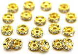 20pc 6x3mm 18k Gold-Plated Brass & Rhinestone Wavy Edged Spacer Beads, Crystal