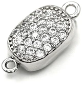 16x8mm Platinum-Plated Brass & Cubic Zirconia Oval Box Clasp