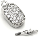 16x8mm Platinum-Plated Brass & Cubic Zirconia Oval Box Clasp
