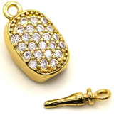 16x8mm 18k Gold-Plated Brass & Cubic Zirconia Oval Box Clasp