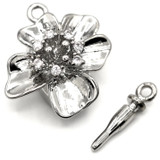 17x15mm Platinum-Plated Brass & Cubic Zirconia Flower Box Clasp