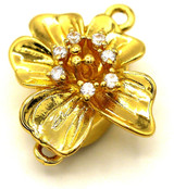 17x15mm 18k Gold-Plated Brass & Cubic Zirconia Flower Box Clasp