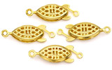 4 Sets 22x7mm 24k Gold-Plated Brass Filigree Oval Fishhook & Box Clasps