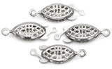 4 Sets 22x7mm Platinum-Plated Brass Filigree Oval Fishhook & Box Clasps