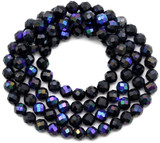 Approx. 15" Strand 4mm Black Spinel AB Faceted Round Beads