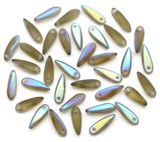 Approx. 5-Gram Bag (about 32pc) 3x11mm Czech Pressed Glass Dagger Beads, Matte Smoky Gray AB