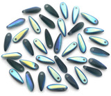 Approx. 5-Gram Bag (about 32pc) 3x11mm Czech Pressed Glass Dagger Beads, Matte Montana Blue AB