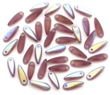 CLOSEOUT: Approx. 5-Gram Bag (about 32pc) 3x11mm Czech Pressed Glass Dagger Beads, Matte Light Amethyst AB