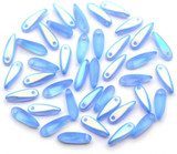 Approx. 5-Gram Bag (about 32pc) 3x11mm Czech Pressed Glass Dagger Beads, Matte Light Sapphire AB
