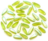 Approx. 5-Gram Bag (about 32pc) 3x11mm Czech Pressed Glass Dagger Beads, Matte Peridot Green AB