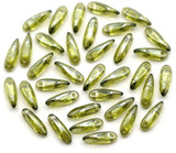 Approx. 5-Gram Bag (about 32pc) 3x11mm Czech Pressed Glass Dagger Beads, Olivine Luster