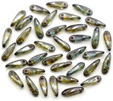 Approx. 5-Gram Bag (about 32pc) 3x11mm Czech Pressed Glass Dagger Beads, Lazure Blue Luster