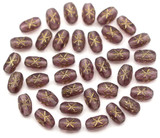 5-Gram Bag (Approx. 35pcs) 6x4mm Czech Pressed Glass Starburst Oval Beads, Deep Amethyst w/Gold Wash