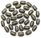 5-Gram Bag (Approx. 35pcs) 6x4mm Czech Pressed Glass Starburst Oval Beads, Montana Blue w/Gold Wash
