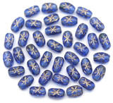 5-Gram Bag (Approx. 35pcs) 6x4mm Czech Pressed Glass Starburst Oval Beads, Sapphire w/Gold Wash