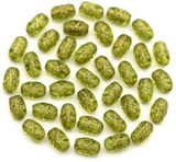 5-Gram Bag (Approx. 35pcs) 6x4mm Czech Pressed Glass Starburst Oval Beads, Peridot Green w/Gold Wash
